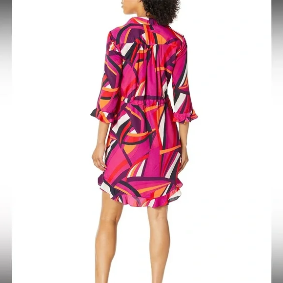 Trina Turk Nat Drawstring Shirt Dress Pink Geometric Print Size XS - Picture 4 of 16
